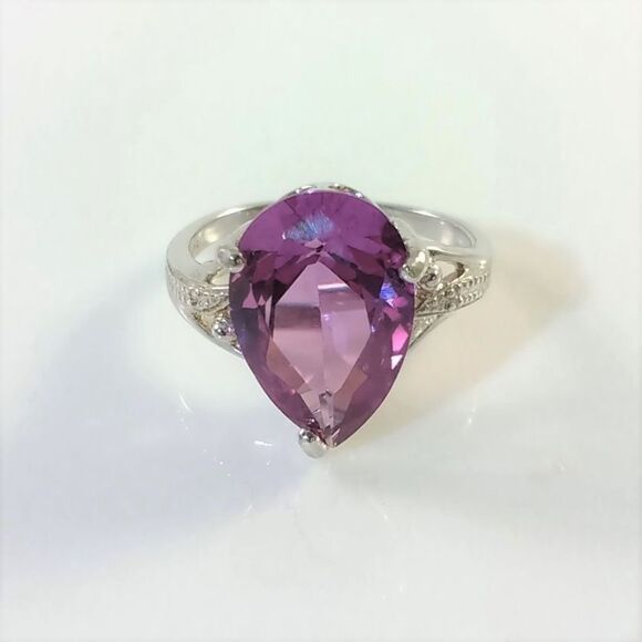 Alexandrite-Color Sapphire Ring Pear 6.4 Carats Size 7 - Picture 5 of 7